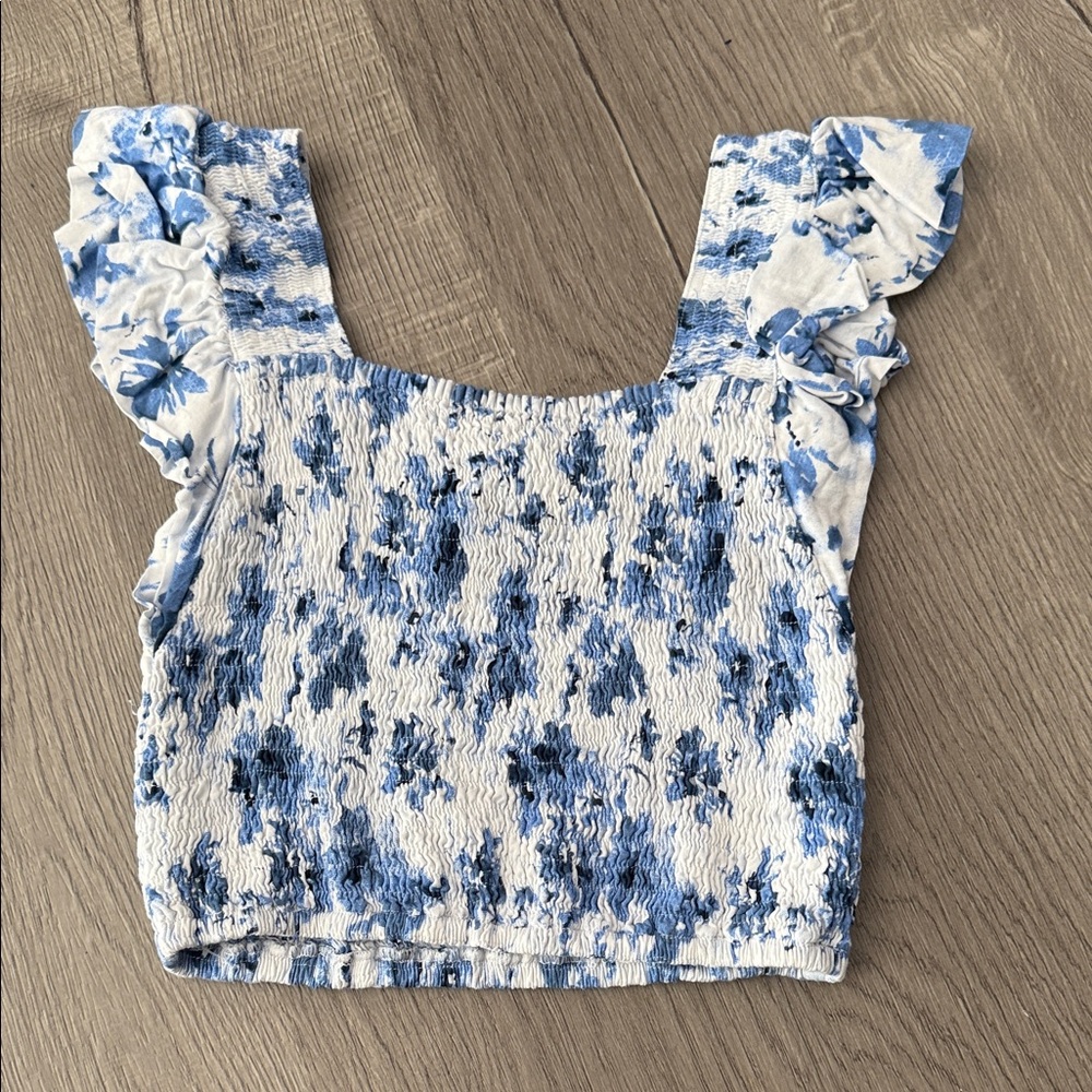 Blue and White Floral Women's Top